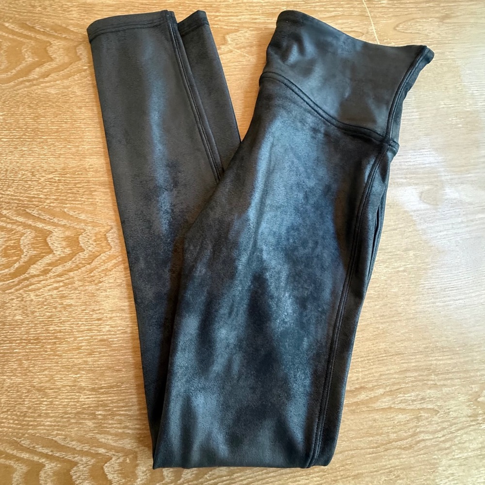 Spanx Faux Suede Leggings Classic Black High Waisted Slimming Size Medium